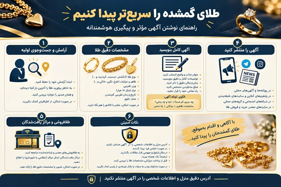 متن آگهی گم شدن طلا: نمونه های آماده و کاربردی برای پیدا کردن سریع